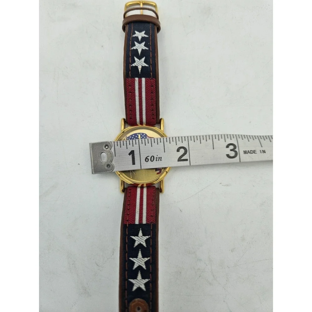 Valdawn USA Flag Watch Patriotic Americana Quartz Gold Tone Wristwatch